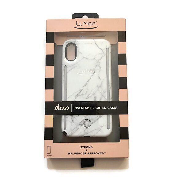 LuMee Duo iPhone X Lighted Case White Marble Mobile Case W/ Charger Cable WORKS - Picture 1 of 8